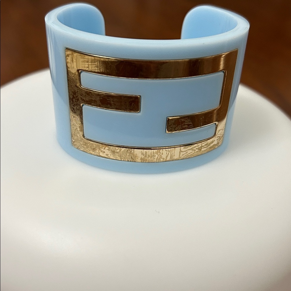 Fendi Light Blue Cuff Bracelet with Gold Detail